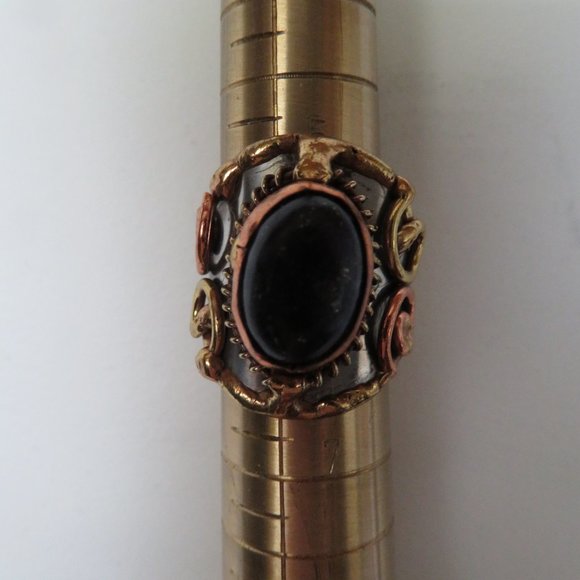 ANJU Tri-Tone Metal & Faux Stone RING Size 6 (K122) - Picture 3 of 6